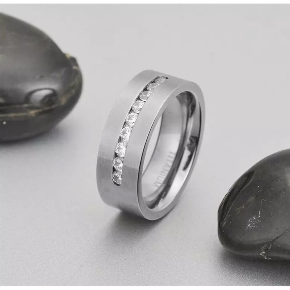 Mens 8MM Stainless Steel Titanium Studded Band - Picture 4 of 5